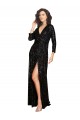 Buy V-Neck Long Sequin Black Long Sleeves Evening Dress UK