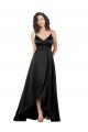 Buy V-Neck Long Silky Satin Black Sleeveless High Low Evening Dress UK