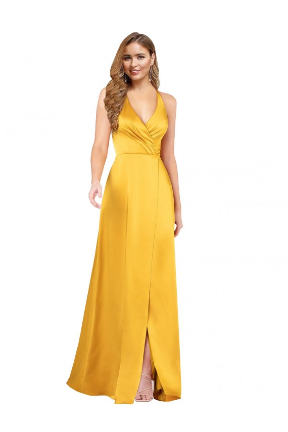 Buy V-Neck Long Silky Satin Sleeveless Evening Dress UK