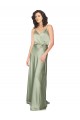 Buy V-Neck Long Silky Satin Smoke Green Sleeveless Formal Evening Dress UK