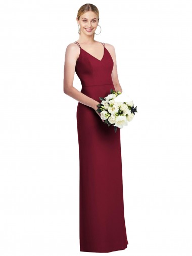 Buy V-Neck Long Soft Chiffon Burgundy A-Line Sleeveless Evening Dress UK