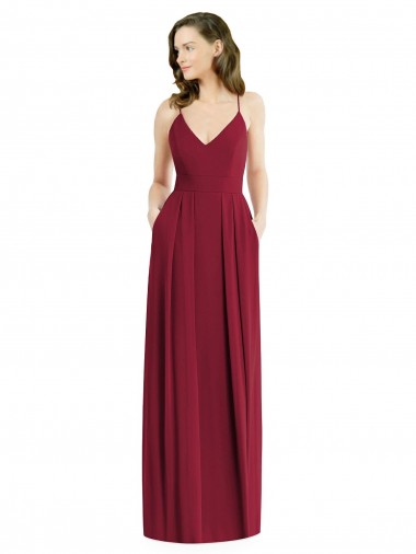 Buy V-Neck Long Soft Chiffon Burgundy Sleeveless Semi Formal Evening Dress UK