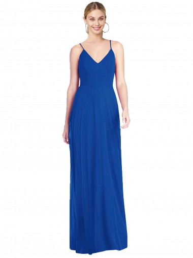 Buy V-Neck Long Soft Chiffon Royal Blue Sleeveless Evening Dress UK