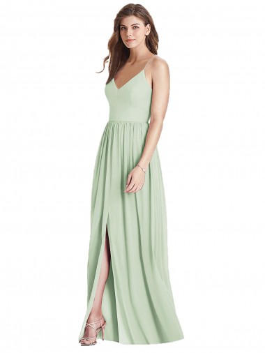 Buy V-Neck Long Soft Chiffon Sage Sleeveless Semi Formal Evening Dress UK