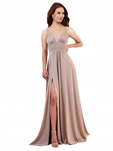 Buy V-Neck Long Spandex Dusty Pink Sleeveless Black Tie Evening Dress UK