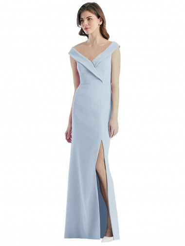 Buy V-Neck Long Stretch Crepe Light Sky Blue Sleeveless Black Tie Evening Dress UK