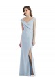 Buy V-Neck Long Stretch Crepe Light Sky Blue Sleeveless Black Tie Evening Dress UK