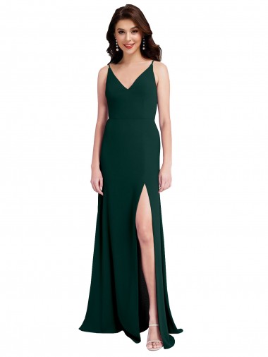 Buy V-Neck Long Stretch Crepe Midnight Green Sleeveless Formal Evening Dress UK