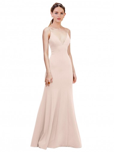 Buy V-Neck Long Stretch Crepe Pink Sleeveless Evening Gown UK