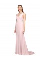 Buy V-Neck Sweep Train Stretch Crepe Pink Sleeveless Black Tie Evening Dress UK