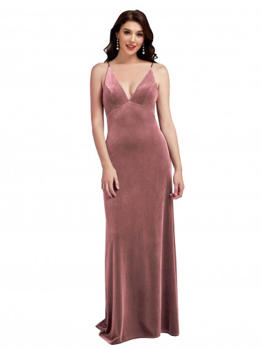 Buy V-Neck Long Stretch Velvet Cinnamon Rose Sleeveless Formal Evening Dress UK