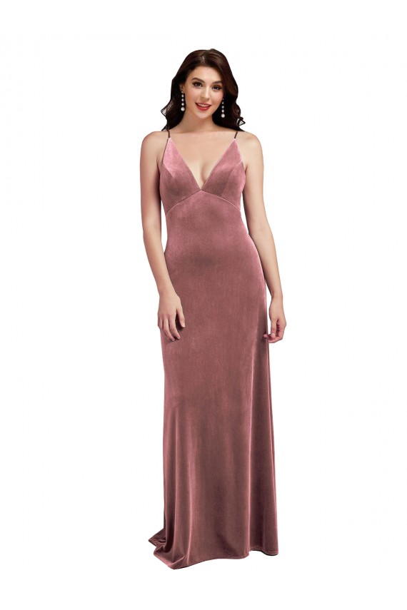 Buy V-Neck Long Stretch Velvet Cinnamon Rose Sleeveless Formal Evening Dress UK