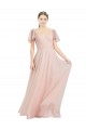 Buy V-Neck Long Tulle Pink Flutter Sleeves Evening Dress UK