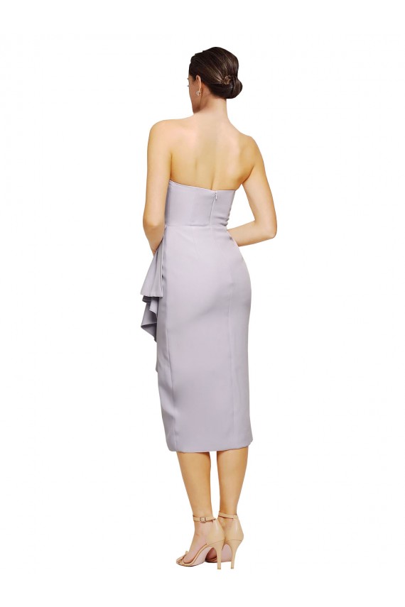 Buy Strapless Cocktail Length Stretch Crepe Arctic Lilac Sleeveless High Low Evening Dress UK