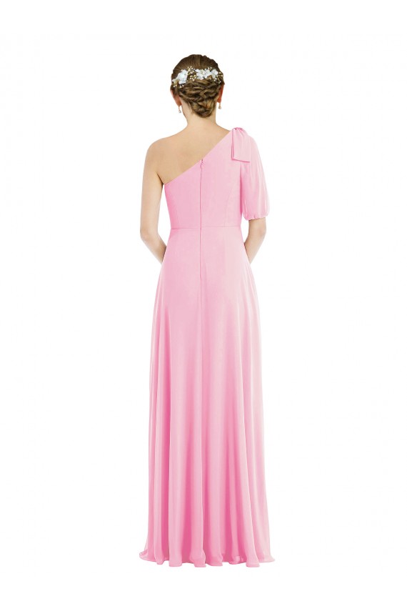 Buy One Shoulder Long Soft Chiffon Barely Pink Sleeveless Semi Formal Evening Dress UK