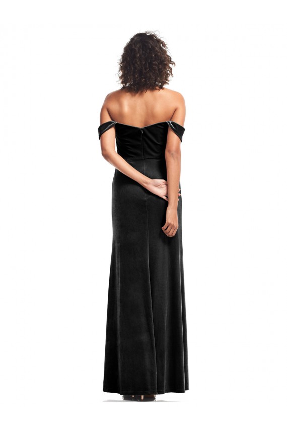 Buy Strapless Long Stretch Velvet Black Sleeveless Formal Evening Dress UK