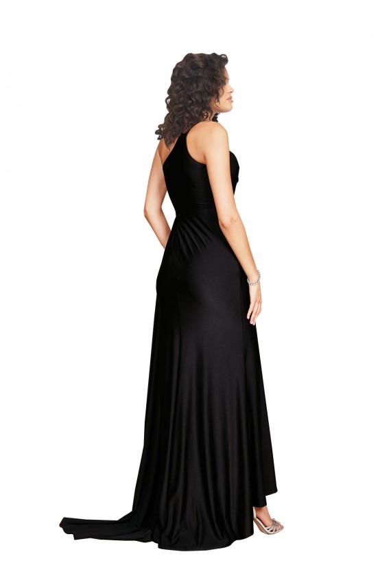 Buy One Shoulder Long Silky Satin Black Sleeveless Black Tie Evening Dress UK