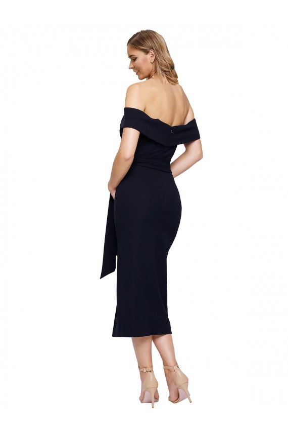 Buy Square Neck Midi Length Stretch Crepe Black Sleeveless Formal Evening Dress UK