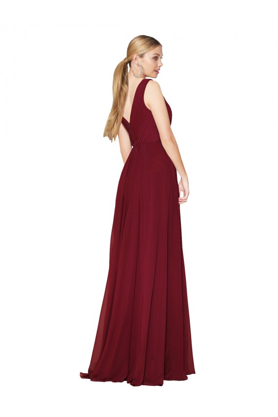 Buy High Neck Long Soft Chiffon Burgundy Sleeveless Evening Dress UK