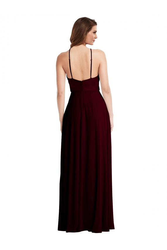 Buy Halter Neck Long Soft Chiffon Burgundy Gold Sleeveless Semi Formal Evening Dress UK