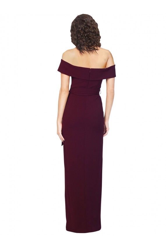 Buy Square Neck Long Stretch Crepe Burgundy Gold Sleeveless Formal Evening Dress UK