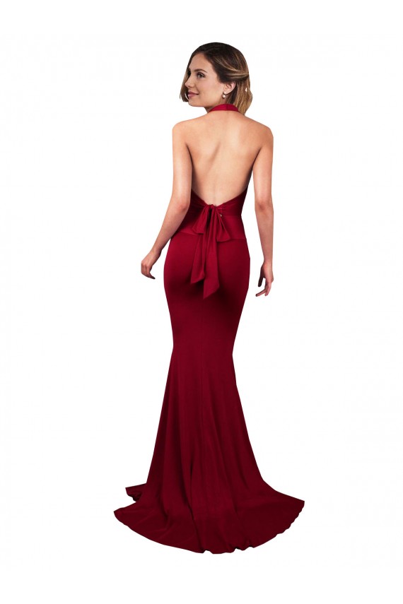 Buy V-Neck Long Spandex Burgundy Sleeveless Formal Evening Dress UK