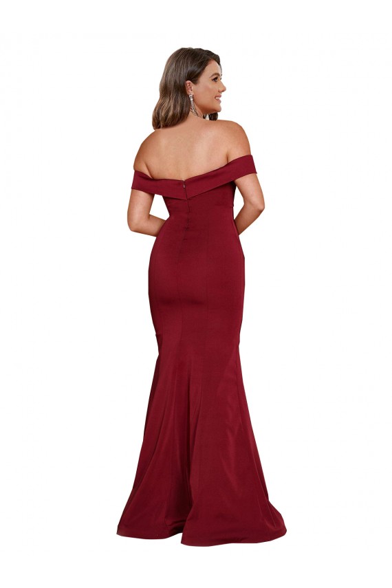 Buy Off the Shoulder Long Spandex Burgundy Sleeveless Plus Size Formal Evening Dress UK