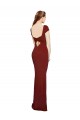 Buy Round Neck Long Stretch Crepe Burgundy Cap Sleeves Formal Evening Dress UK