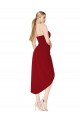 Buy High Neck Knee Length Stretch Crepe Burgundy Sleeveless High Low Evening Dress UK