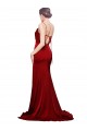 Buy Cowl Neck Sweep Train Stretch Satin Burgundy Sleeveless Black Tie Evening Dress UK