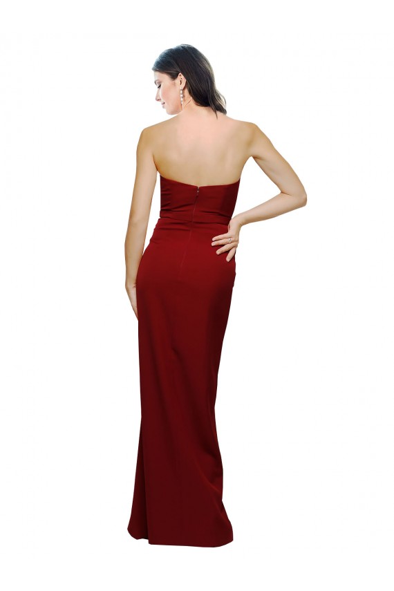 Buy Sweetheart Long Stretch Crepe Burgundy Sleeveless Evening Dress UK