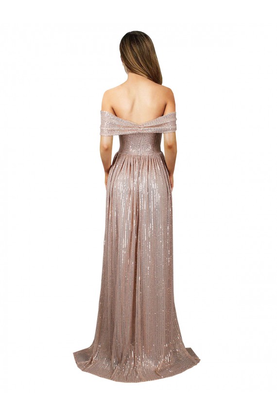 Buy Strapless Long Sequin Champagne Sleeveless Formal Evening Dress UK