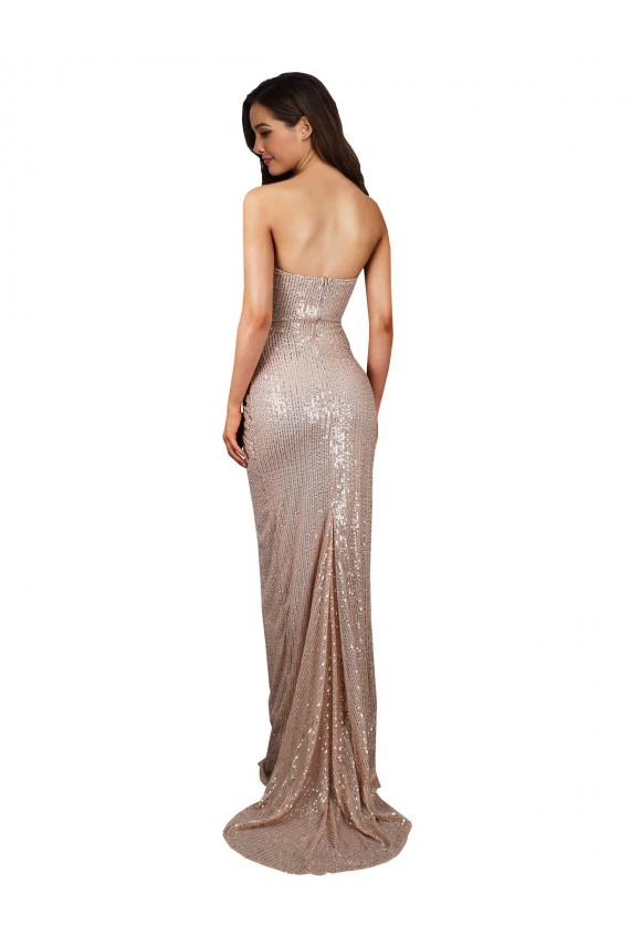 Buy Scoop Neck Long Sequin Champagne Sleeveless Formal Evening Dress UK