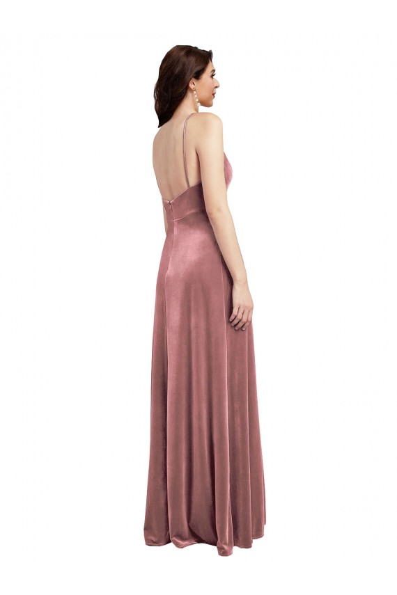 Buy V-Neck Long Stretch Velvet Cinnamon Rose Sleeveless Formal Evening Dress UK