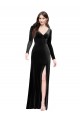 Buy V-Neck Long Stretch Velvet Black Long Sleeves Formal Evening Dress UK