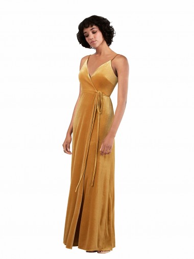 Buy V-Neck Long Stretch Velvet Gold Sleeveless Black Tie Evening Dress UK