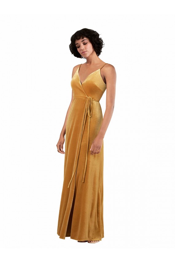 Buy V-Neck Long Stretch Velvet Gold Sleeveless Black Tie Evening Dress UK