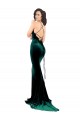 Buy High Neck Sweep Train Stretch Velvet Dark Green Sleeveless Formal Evening Dress UK