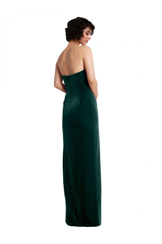 Buy Strapless Long Stretch Velvet Dark Green Sleeveless Black Tie Evening Dress UK