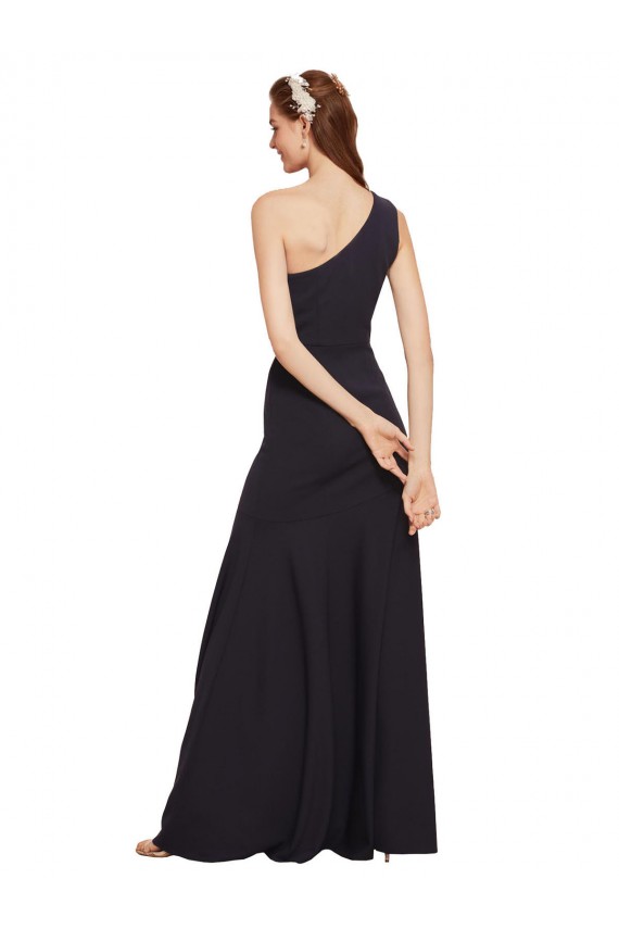 Buy One Shoulder Long Stretch Crepe Dark Navy A-Line Sleeveless Formal Evening Dress UK