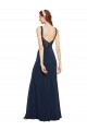 Buy Round Neck Long Stretch Crepe Dark Navy Sleeveless Evening Dress UK