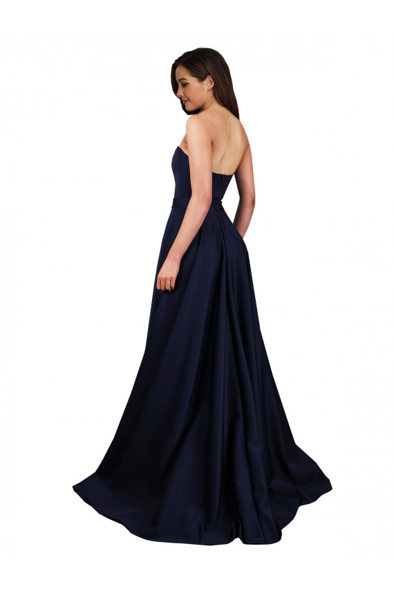 Buy High Neck Long Stretch Crepe Dark Navy A-Line Sleeveless Evening Dress UK