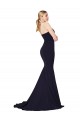 Buy High Neck Sweep Train Stretch Crepe Dark Navy Sleeveless Formal Evening Dress UK