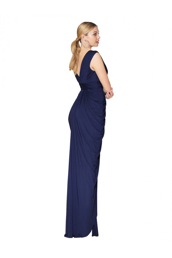 Buy High Neck Long Soft Chiffon Dark Navy Mermaid Sleeveless Formal Evening Dress UK