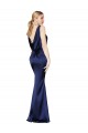 Buy High Neck Long Stretch Satin Dark Navy Sleeveless Formal Evening Dress UK