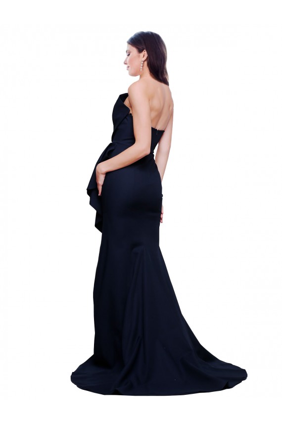 Buy Strapless Sweep Train Stretch Crepe Dark Navy Sheath Sleeveless Semi Formal Evening Dress UK