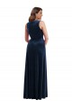 Buy V-Neck Long Stretch Velvet Dark Navy Sleeveless Plus Size Formal Evening Dress UK