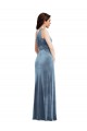 Buy Off the Shoulder Long Stretch Velvet Dusty Blue Sleeveless Evening Dress UK