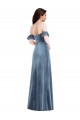 Buy Off the Shoulder Long Stretch Velvet Dusty Blue Ruffle Sleeves Evening Dress UK