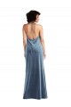 Buy Cowl Neck Long Stretch Velvet Dusty Blue Sleeveless Evening Gown UK